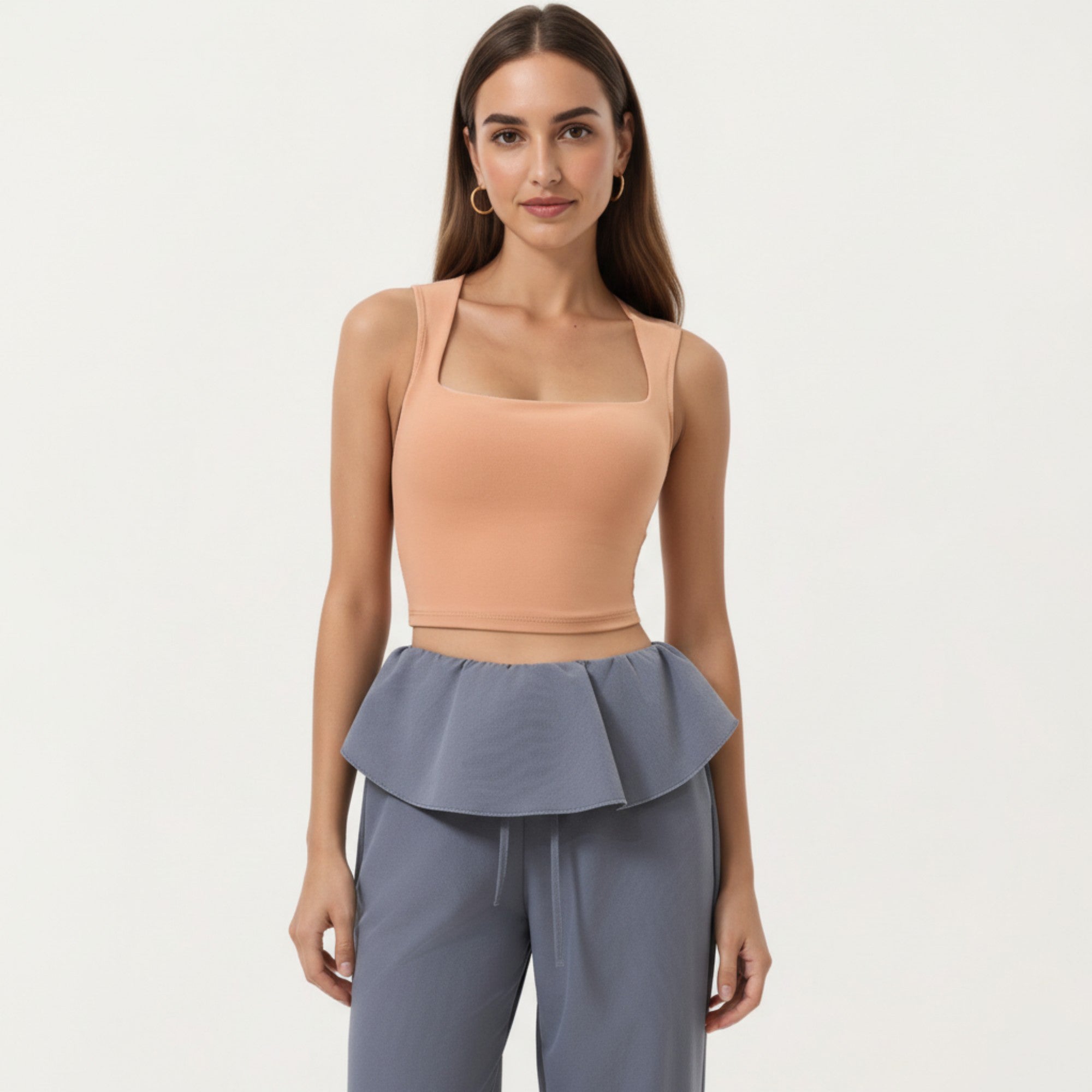Anna-Kaci Active Women's Square Neck Cropped Active Tank Top with Wide Straps and Fitted Stretch Design