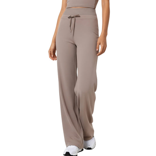 Anna-Kaci Active Women's High Waist Wide Leg Pants with Drawstring Tie and Soft Stretch Fabric