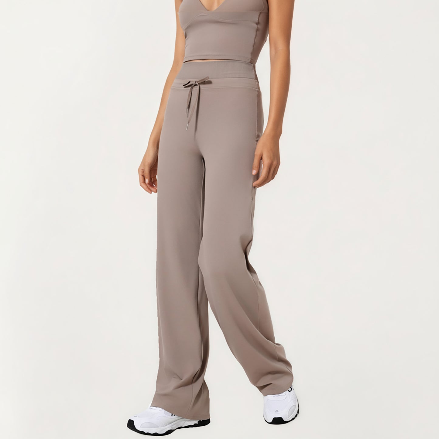 Anna-Kaci Active Women's High Waist Wide Leg Pants with Drawstring Tie and Soft Stretch Fabric