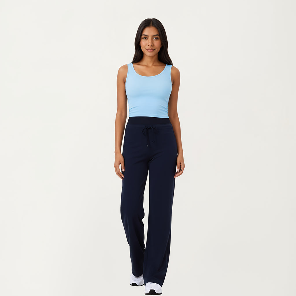 Anna-Kaci Active Women's High Waist Wide Leg Pants with Drawstring Tie and Soft Stretch Fabric