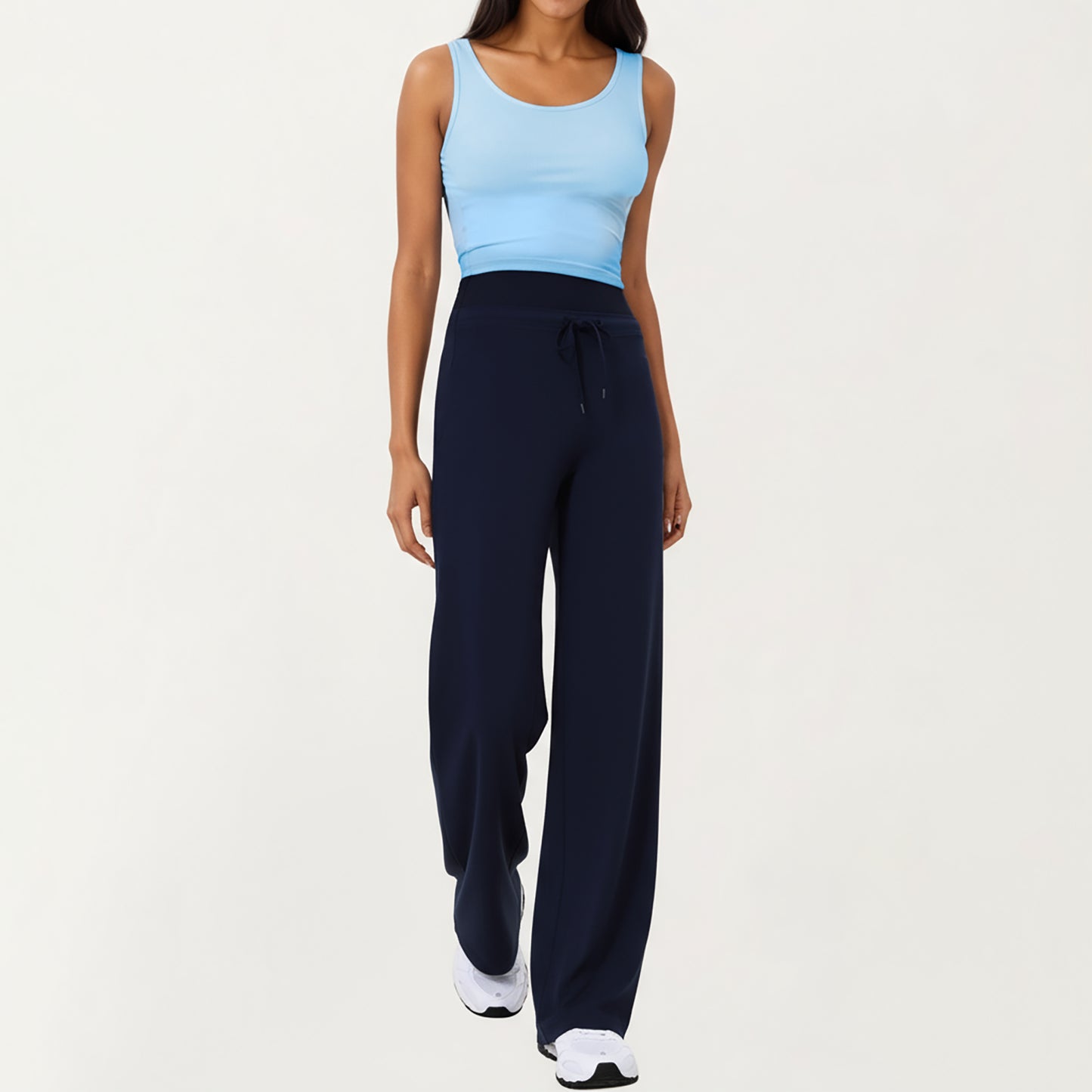 Anna-Kaci Active Women's High Waist Wide Leg Pants with Drawstring Tie and Soft Stretch Fabric