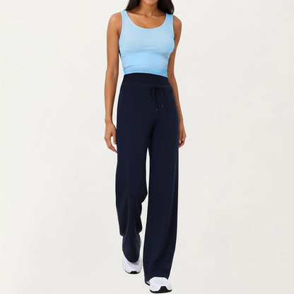 Anna-Kaci Active Women's High Waist Wide Leg Pants with Drawstring Tie and Soft Stretch Fabric