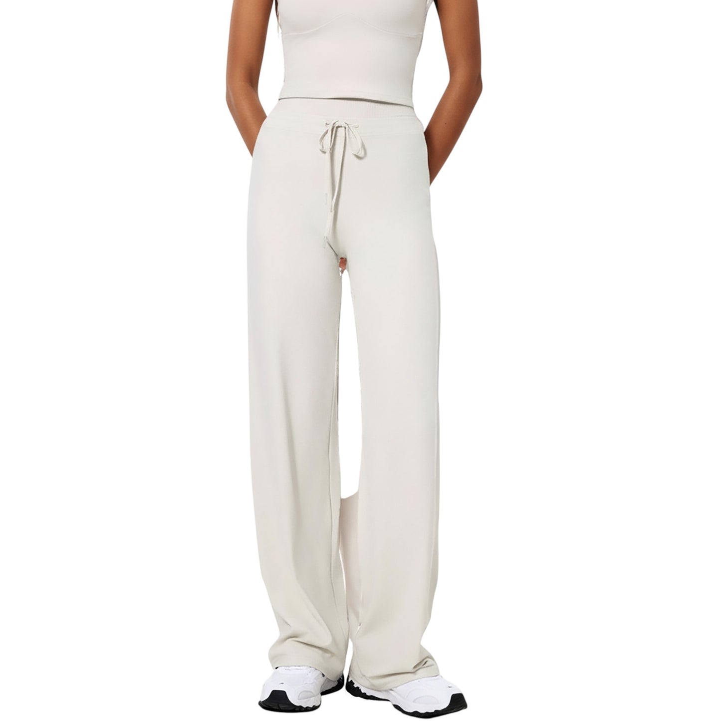 Anna-Kaci Active Women's High Waist Wide Leg Pants with Drawstring Tie and Soft Stretch Fabric