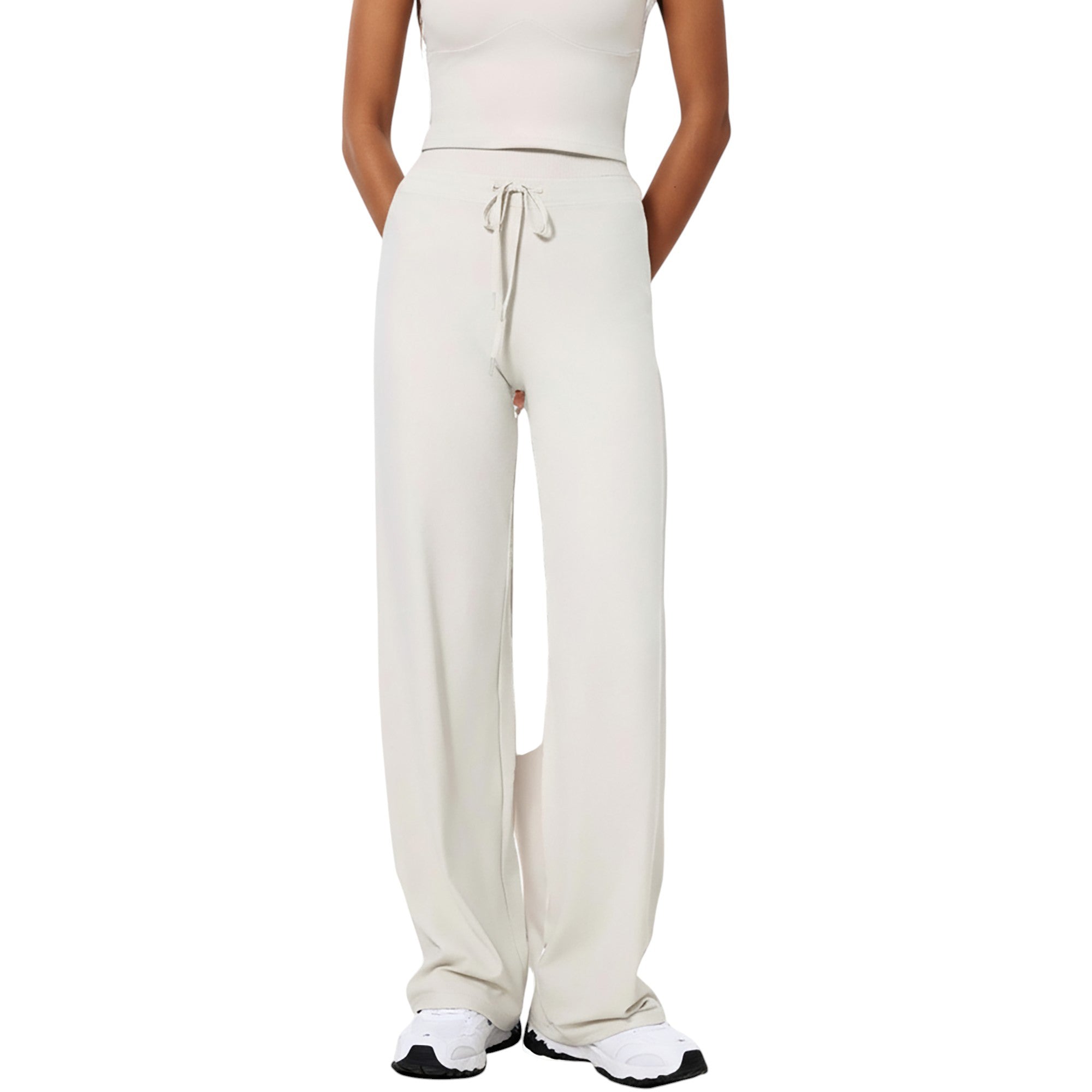 Anna-Kaci Active Women's High Waist Wide Leg Pants with Drawstring Tie and Soft Stretch Fabric