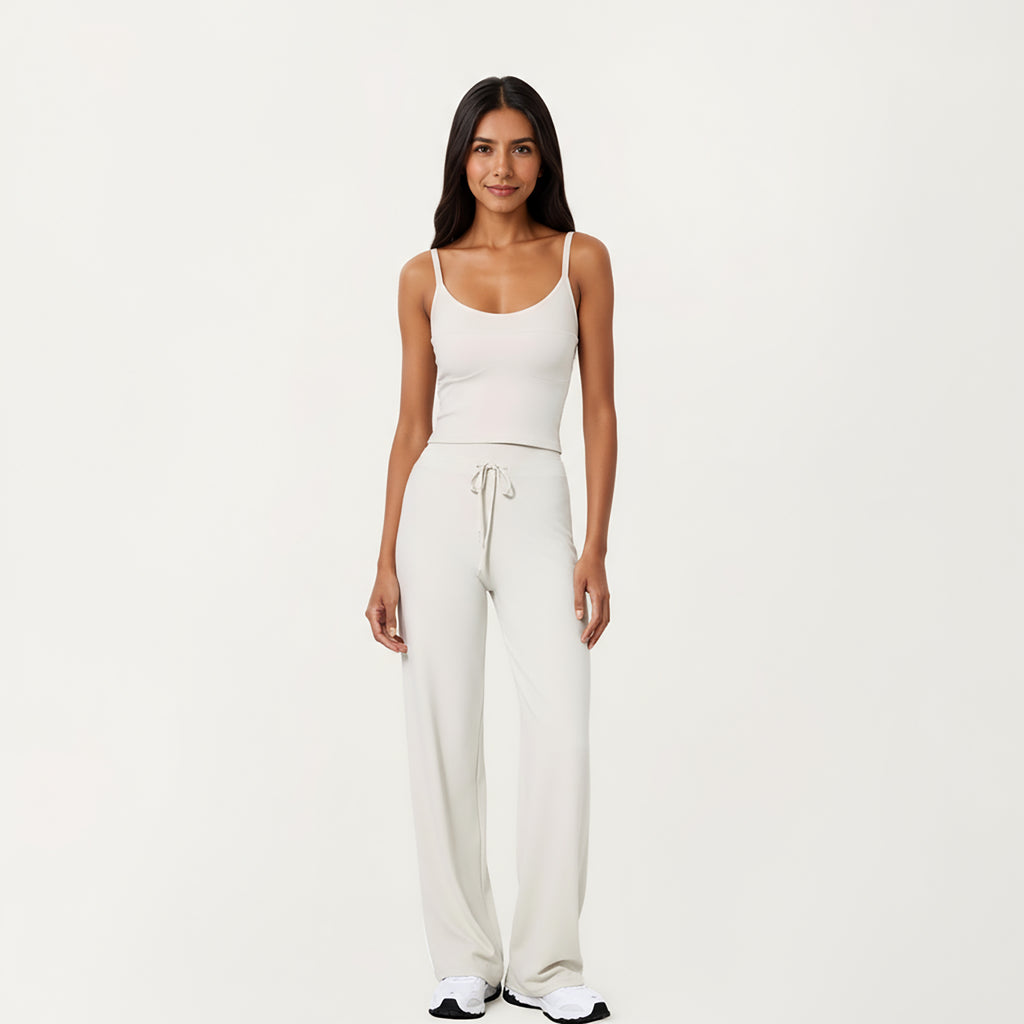 Anna-Kaci Active Women's High Waist Wide Leg Pants with Drawstring Tie and Soft Stretch Fabric