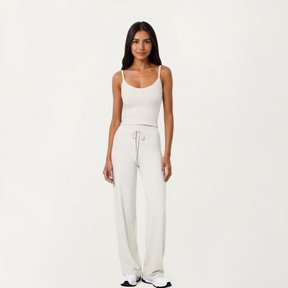Anna-Kaci Active Women's High Waist Wide Leg Pants with Drawstring Tie and Soft Stretch Fabric
