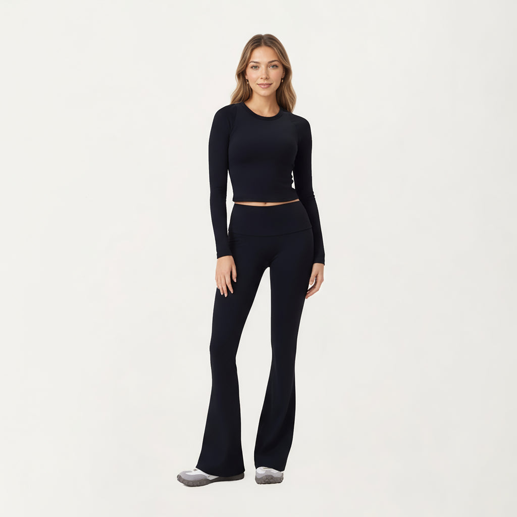 Anna-Kaci Active Women's High Waist Flare Leg Pants with Foldover Waistband and Stretch Performance Fabric