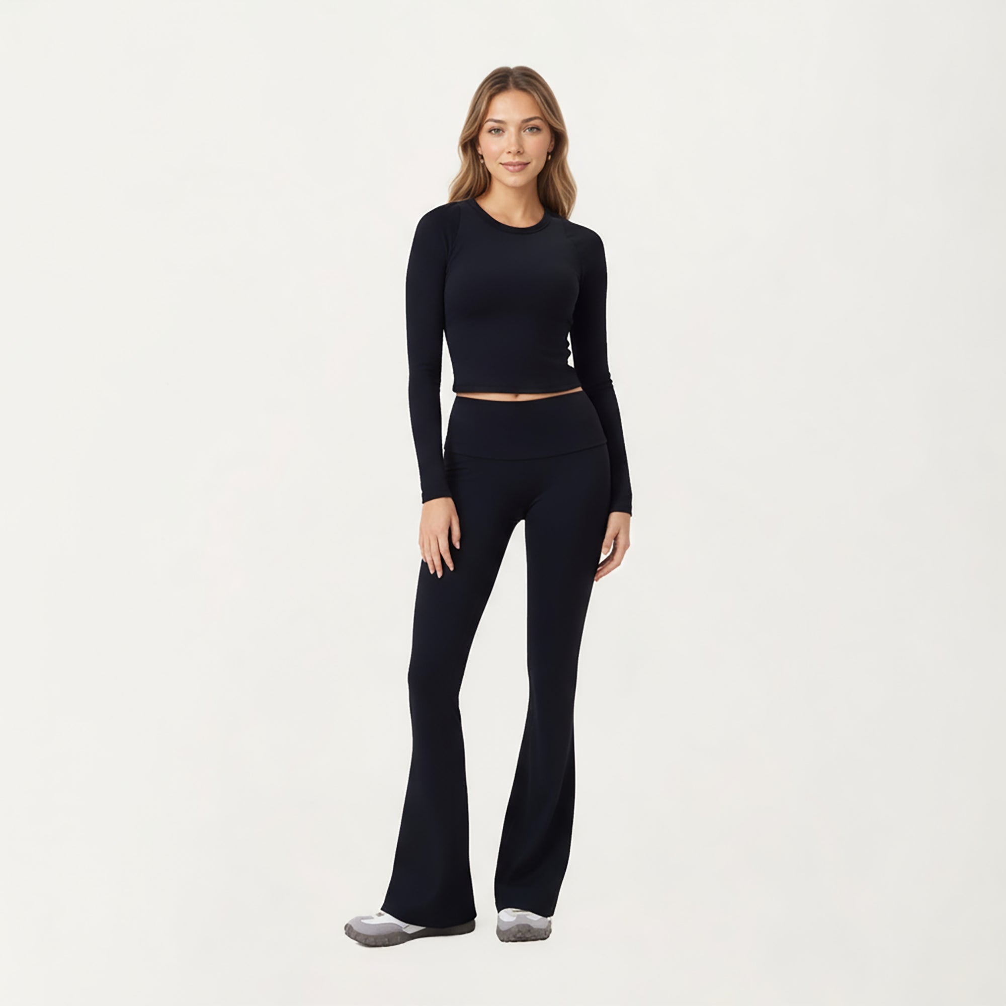 Anna-Kaci Active Women's High Waist Flare Leg Pants with Foldover Waistband and Stretch Performance Fabric