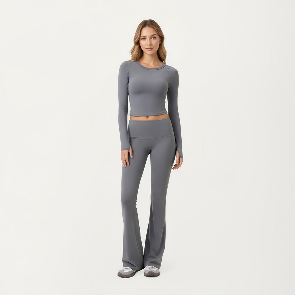 Anna-Kaci Active Women's High Waist Flare Leg Pants with Foldover Waistband and Stretch Performance Fabric