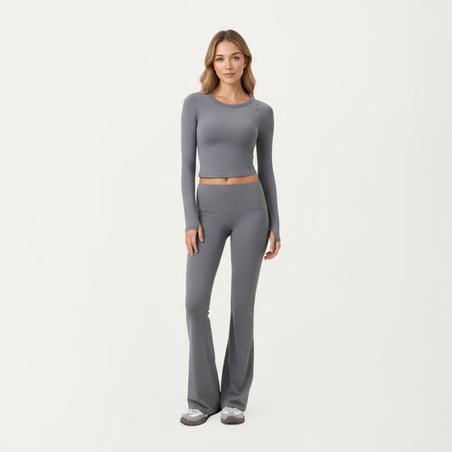 Anna-Kaci Active Women's High Waist Flare Leg Pants with Foldover Waistband and Stretch Performance Fabric