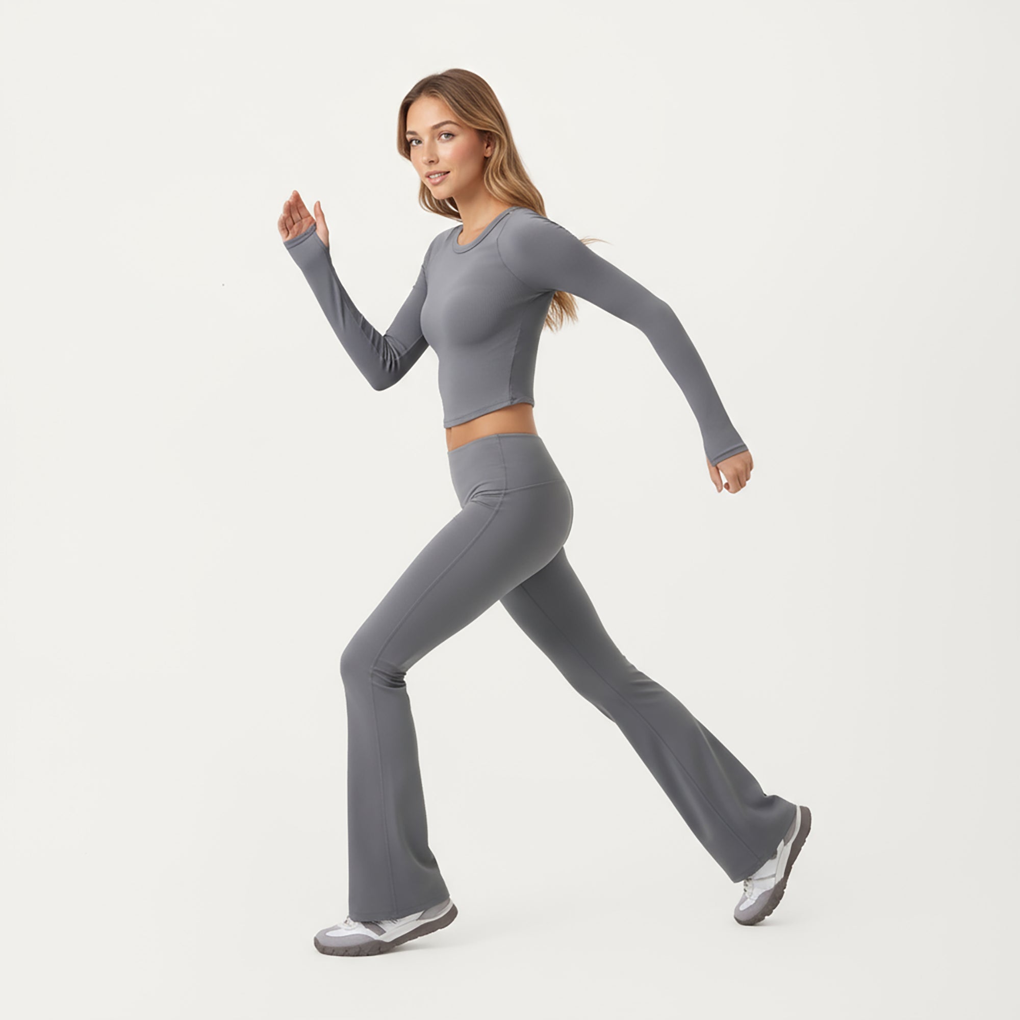 Anna-Kaci Active Women's High Waist Flare Leg Pants with Foldover Waistband and Stretch Performance Fabric