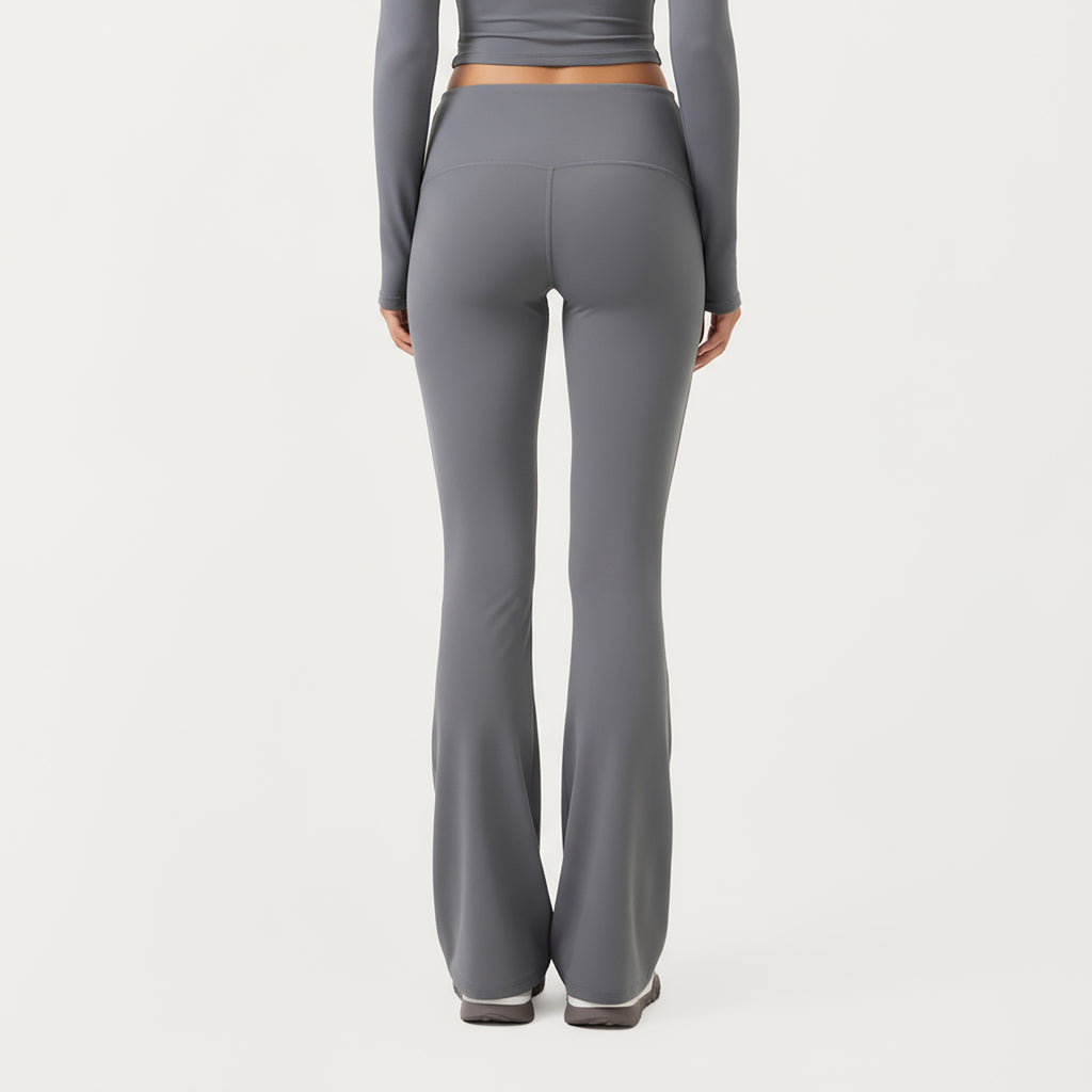 Anna-Kaci Active Women's High Waist Flare Leg Pants with Foldover Waistband and Stretch Performance Fabric