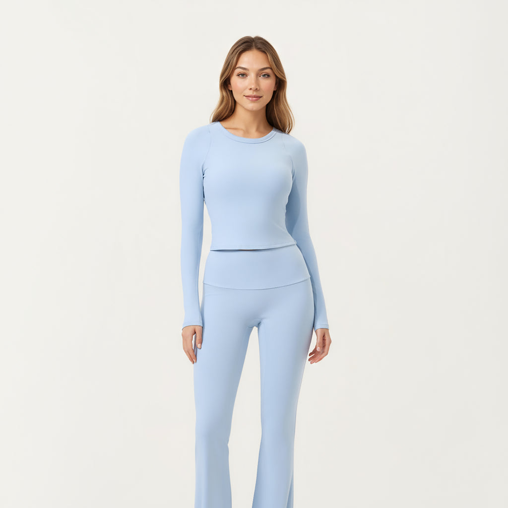 Anna-Kaci Active Women's High Waist Flare Leg Pants with Foldover Waistband and Stretch Performance Fabric