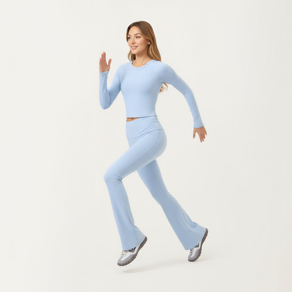 Anna-Kaci Active Women's High Waist Flare Leg Pants with Foldover Waistband and Stretch Performance Fabric