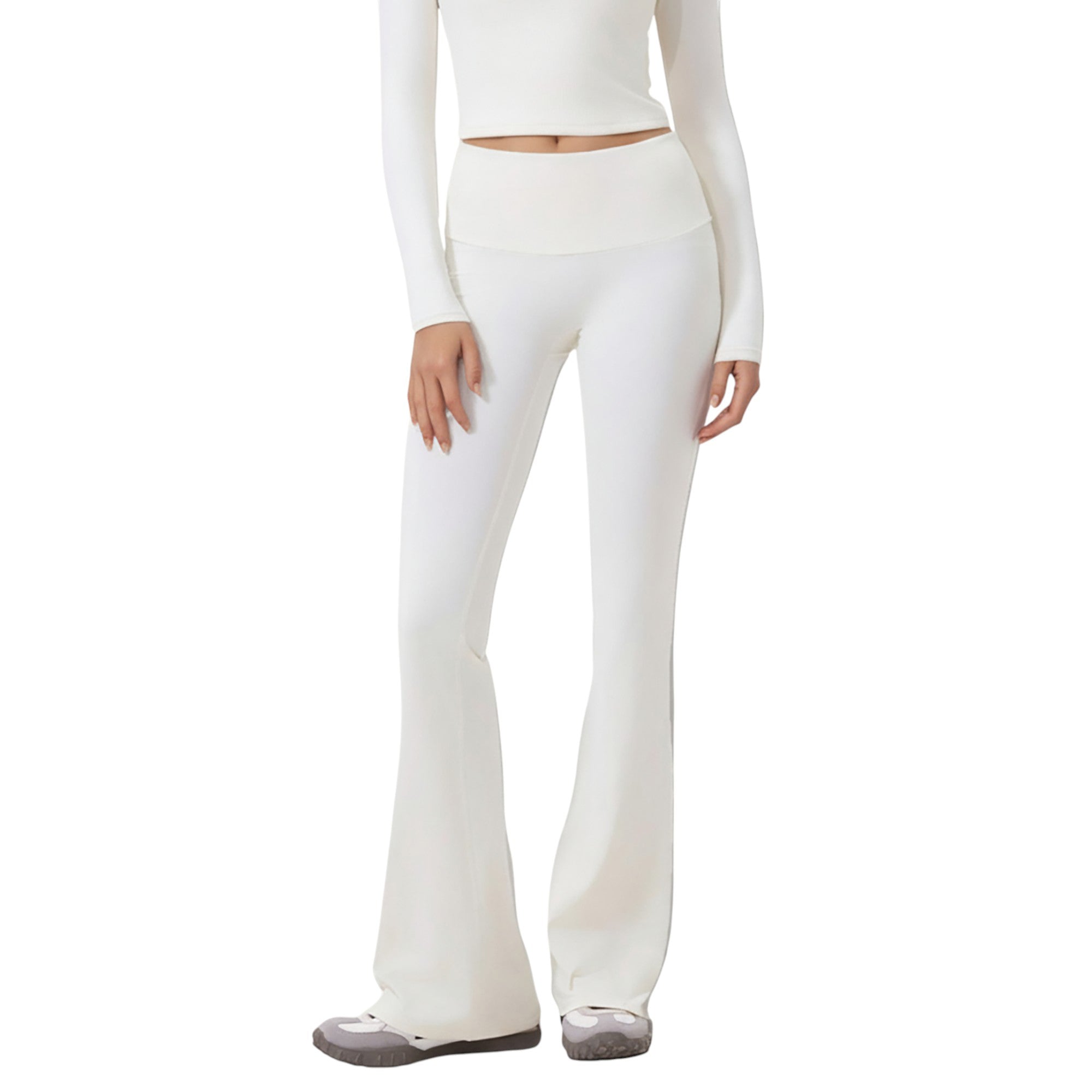 Anna-Kaci Active Women's High Waist Flare Leg Pants with Foldover Waistband and Stretch Performance Fabric