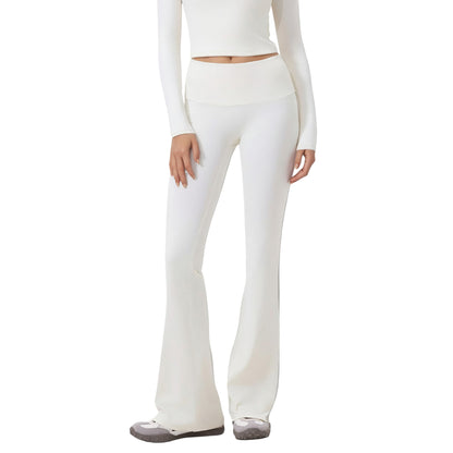 Anna-Kaci Active Women's High Waist Flare Leg Pants with Foldover Waistband and Stretch Performance Fabric
