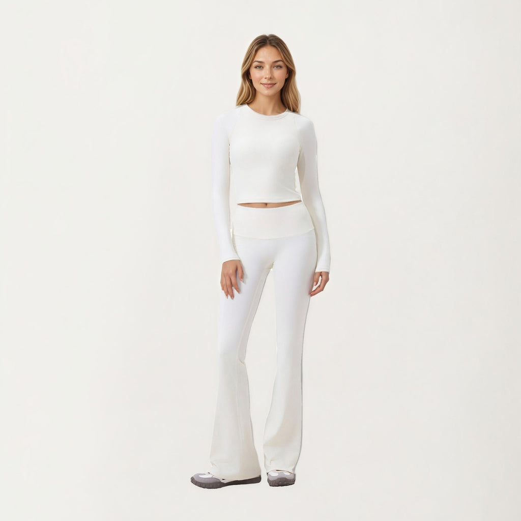 Anna-Kaci Active Women's High Waist Flare Leg Pants with Foldover Waistband and Stretch Performance Fabric