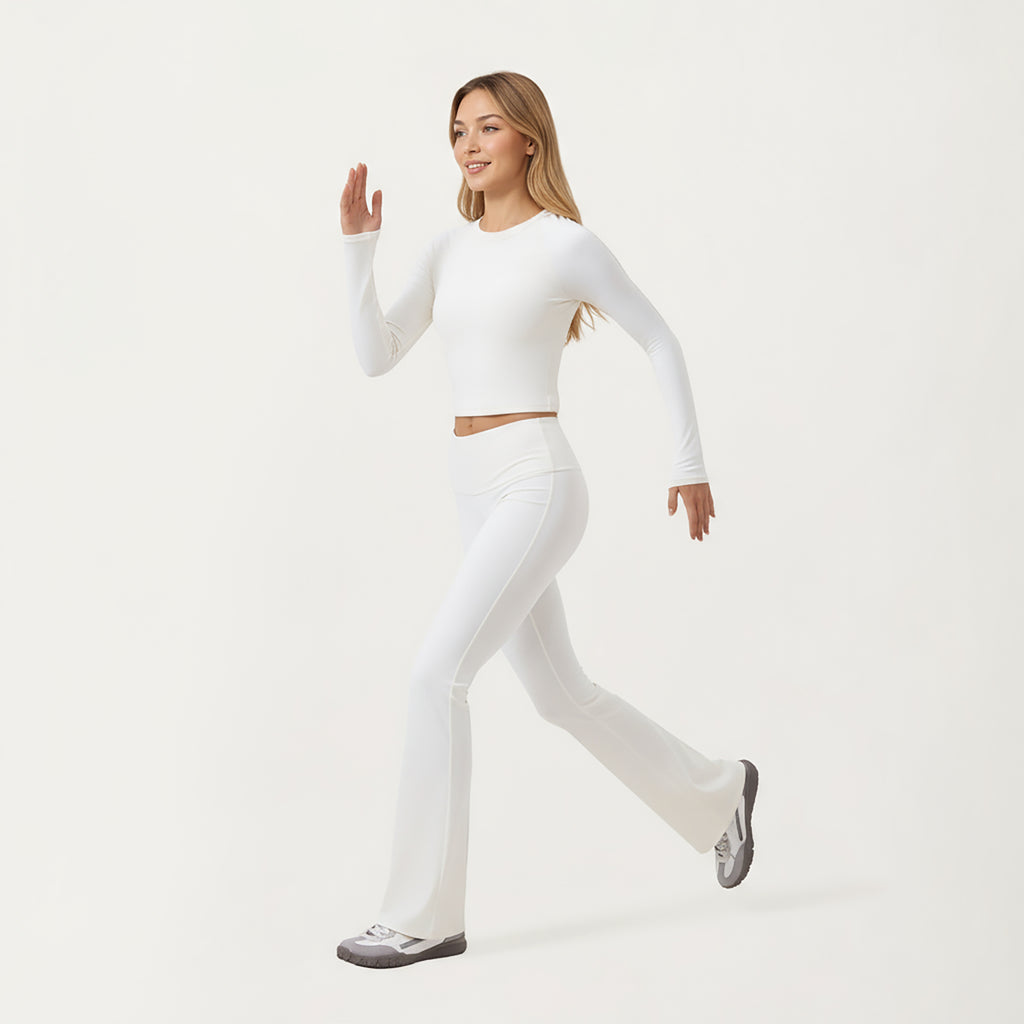 Anna-Kaci Active Women's High Waist Flare Leg Pants with Foldover Waistband and Stretch Performance Fabric