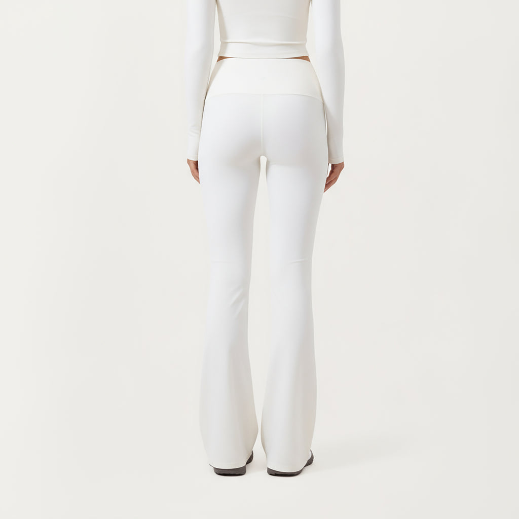 Anna-Kaci Active Women's High Waist Flare Leg Pants with Foldover Waistband and Stretch Performance Fabric