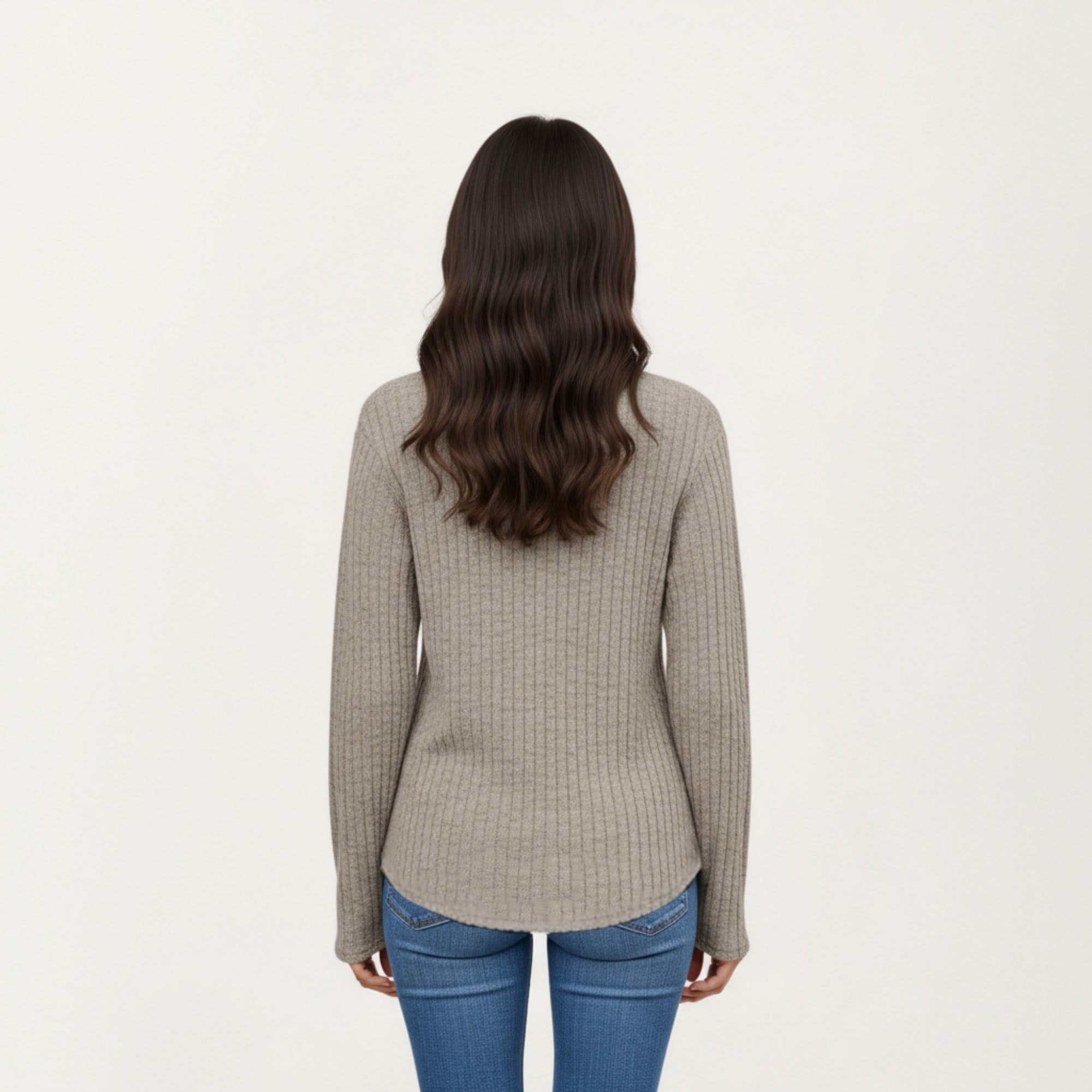 Anna-Kaci Women's Long Sleeve Ribbed Knit Top with Button Front Detail and Curved Hem