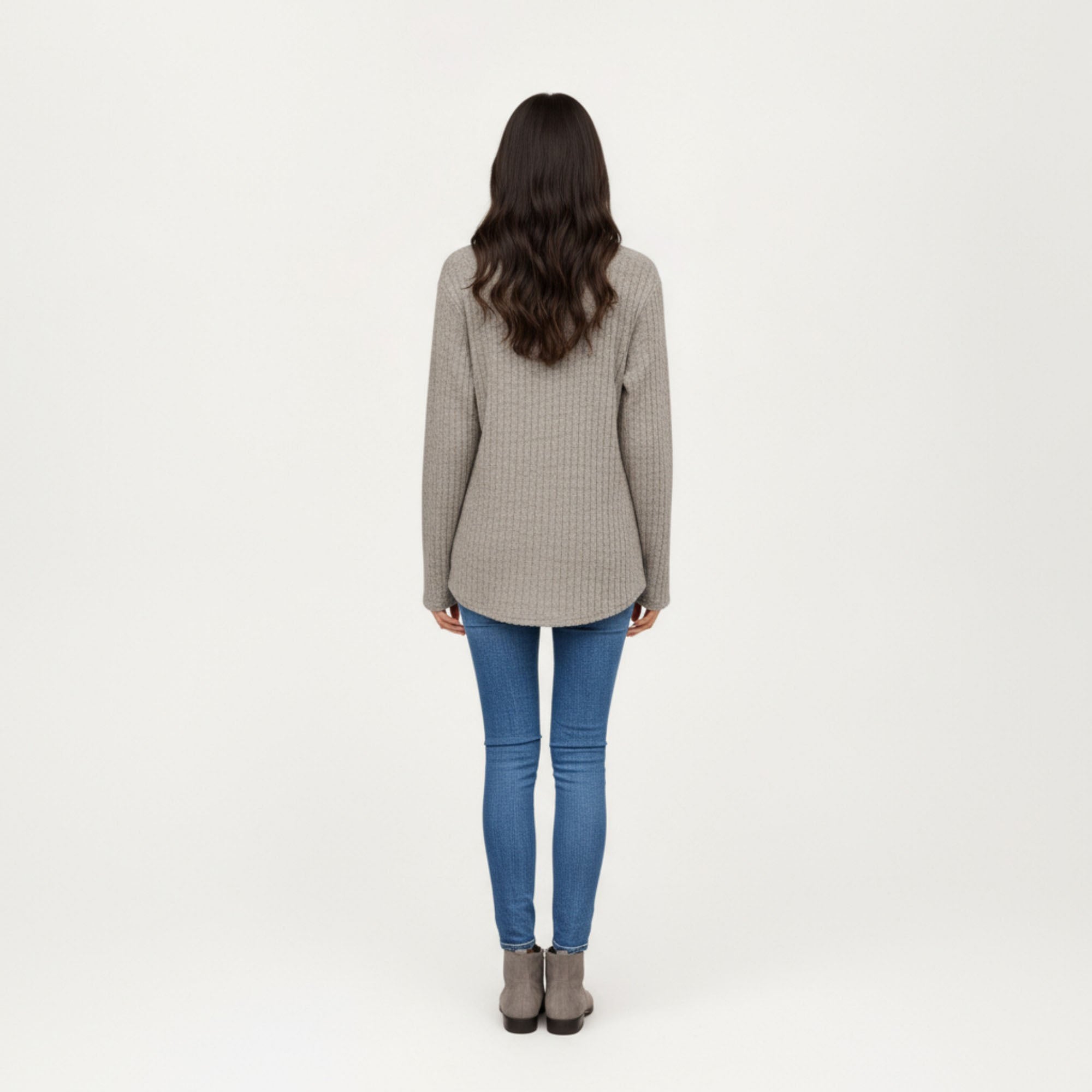 Anna-Kaci Women's Long Sleeve Ribbed Knit Top with Button Front Detail and Curved Hem