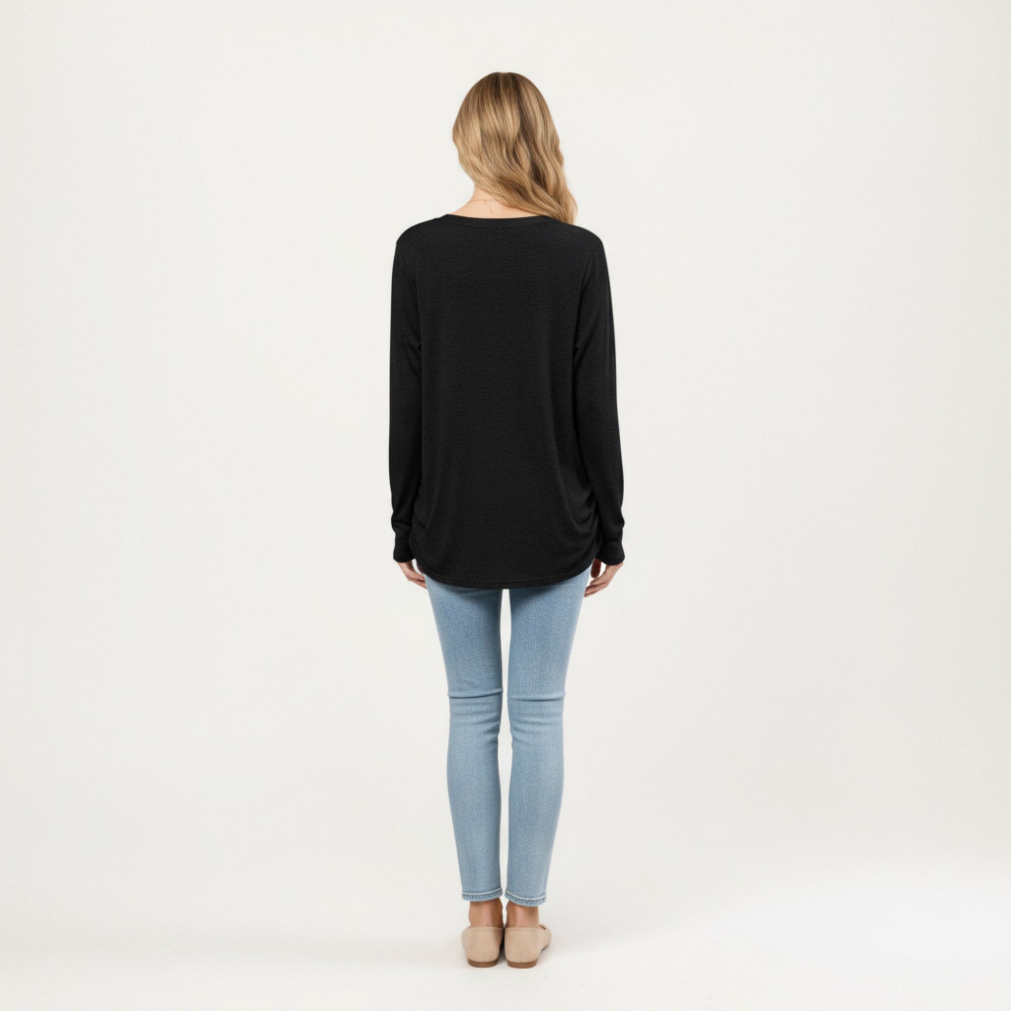 Anna-Kaci Women's Long Sleeve V-Neck Top with Ruched Side Detailing
