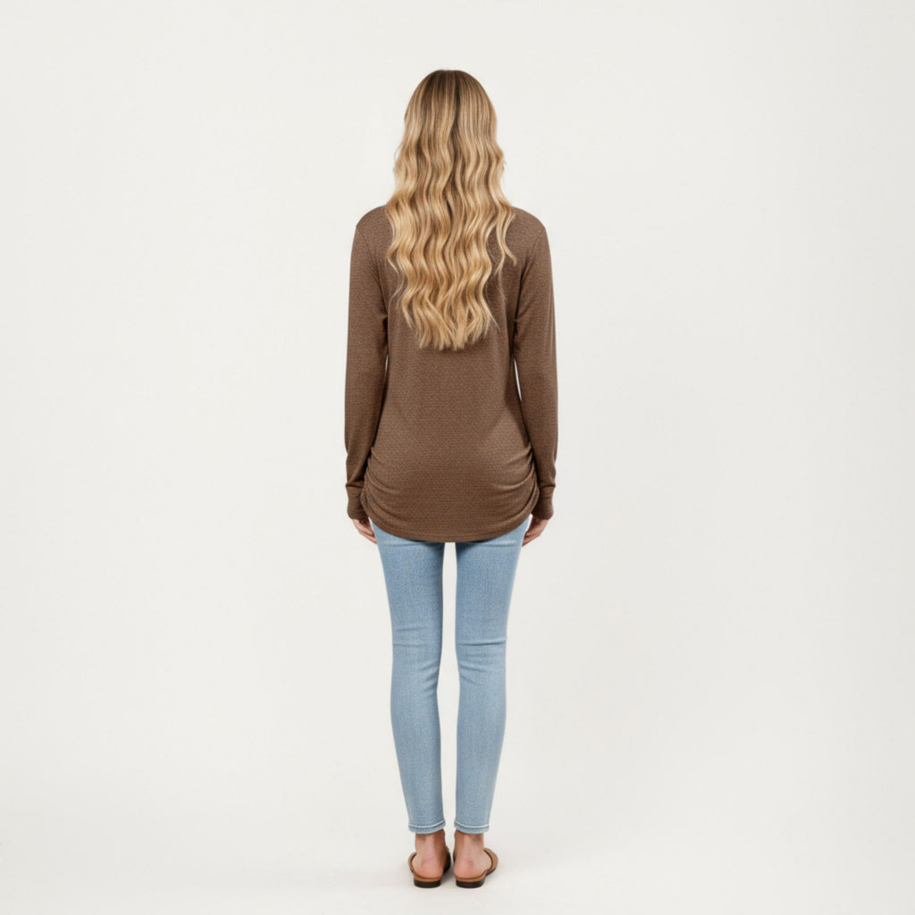 Anna-Kaci Women's Long Sleeve V-Neck Top with Ruched Side Detailing