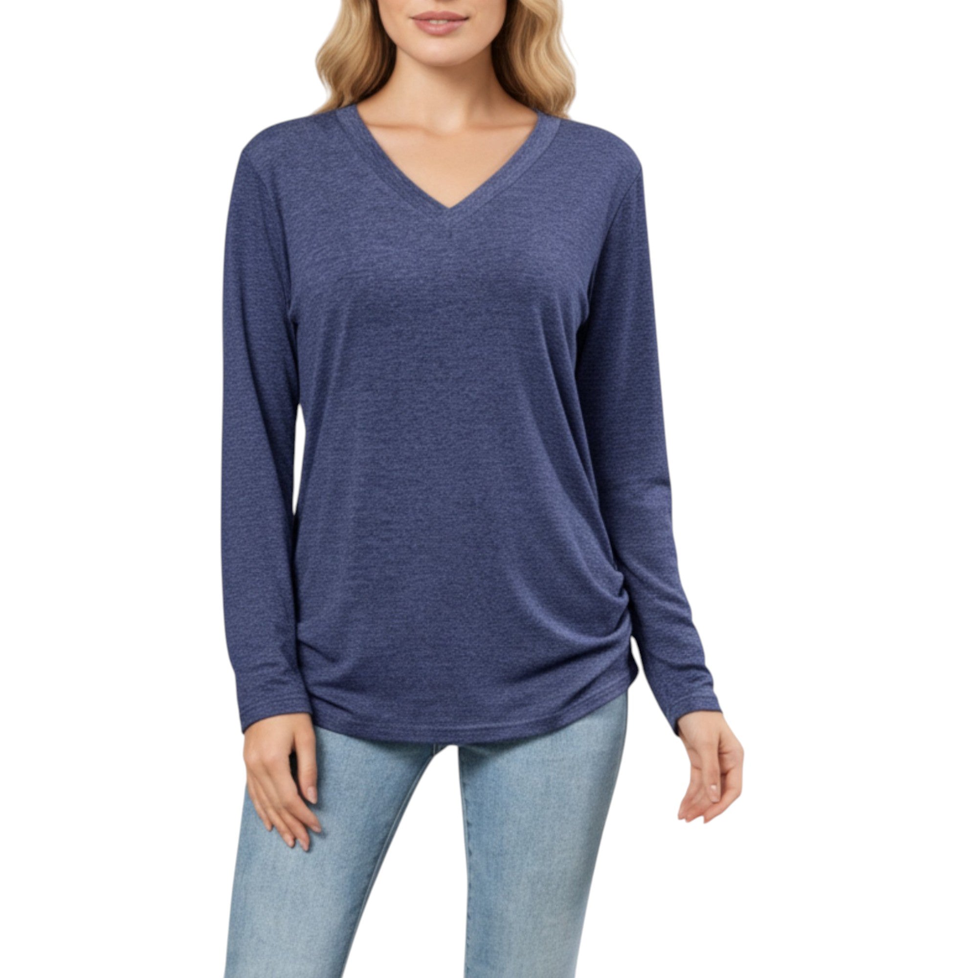 Anna-Kaci Women's Long Sleeve V-Neck Top with Ruched Side Detailing