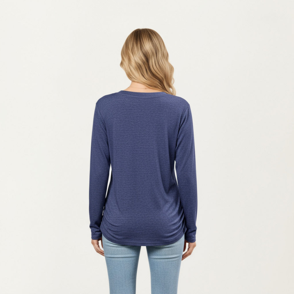 Anna-Kaci Women's Long Sleeve V-Neck Top with Ruched Side Detailing