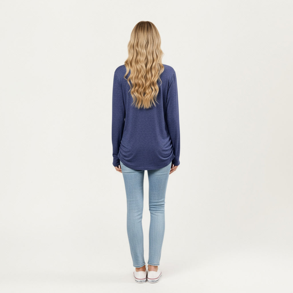 Anna-Kaci Women's Long Sleeve V-Neck Top with Ruched Side Detailing