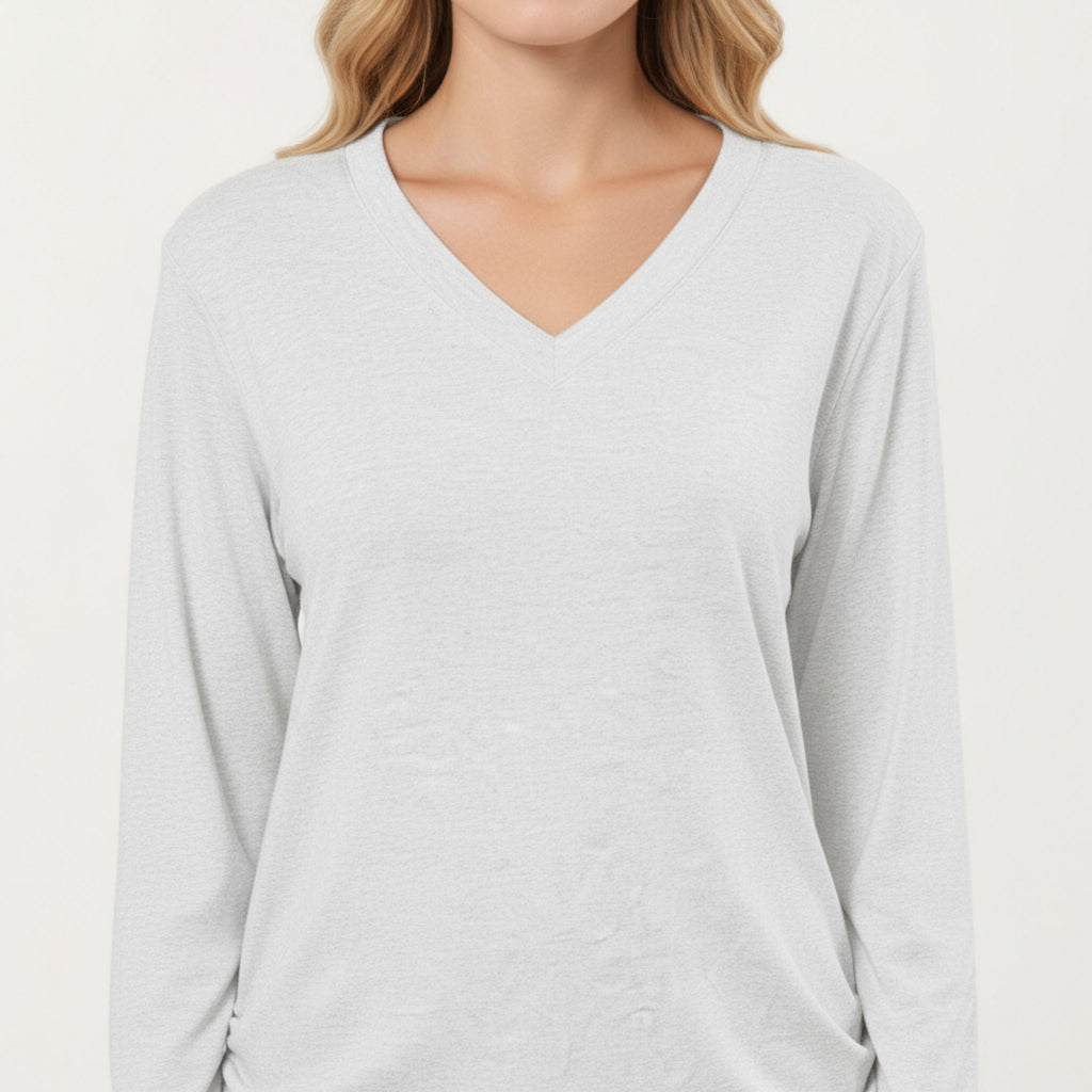 Anna-Kaci Women's Long Sleeve V-Neck Top with Ruched Side Detailing