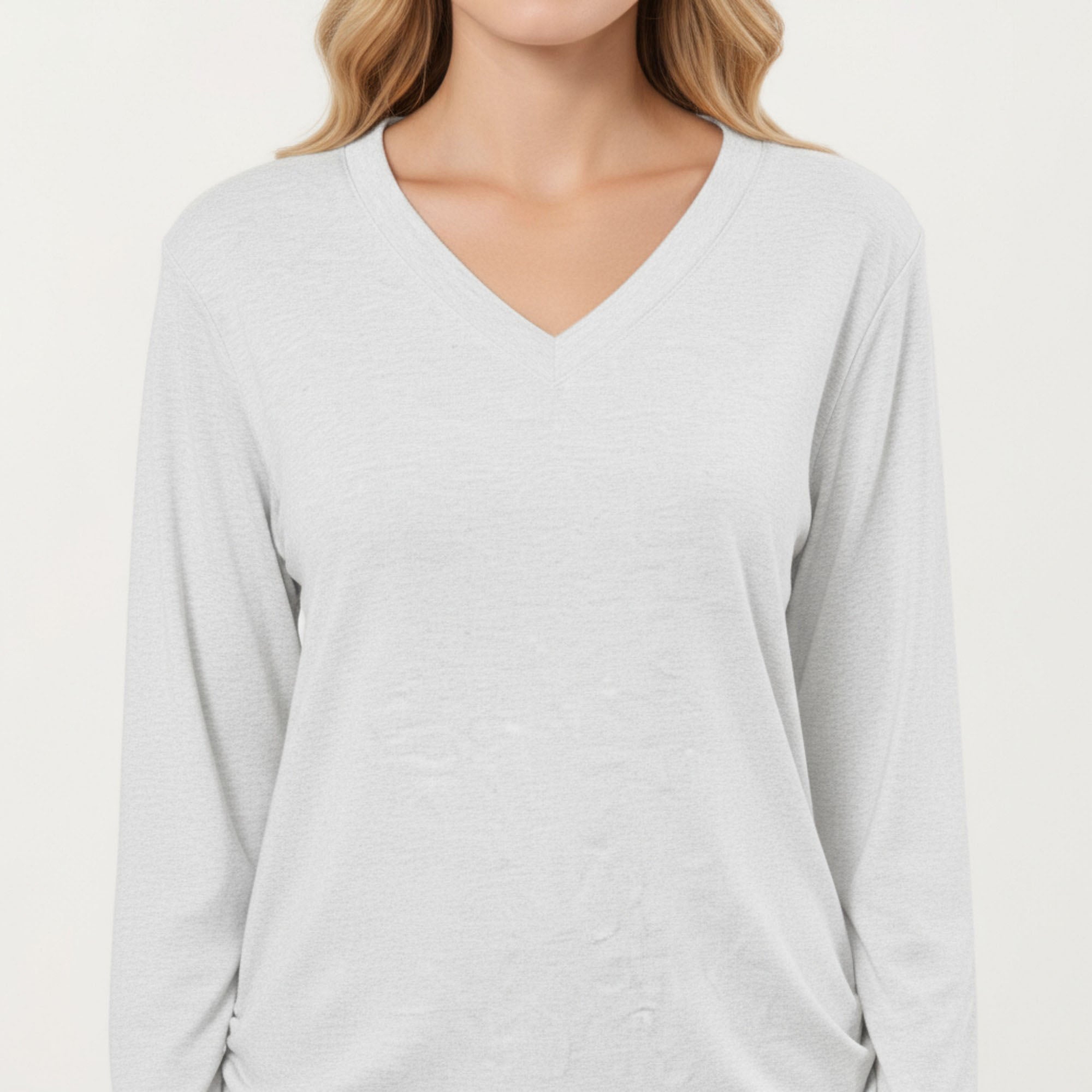 Anna-Kaci Women's Long Sleeve V-Neck Top with Ruched Side Detailing