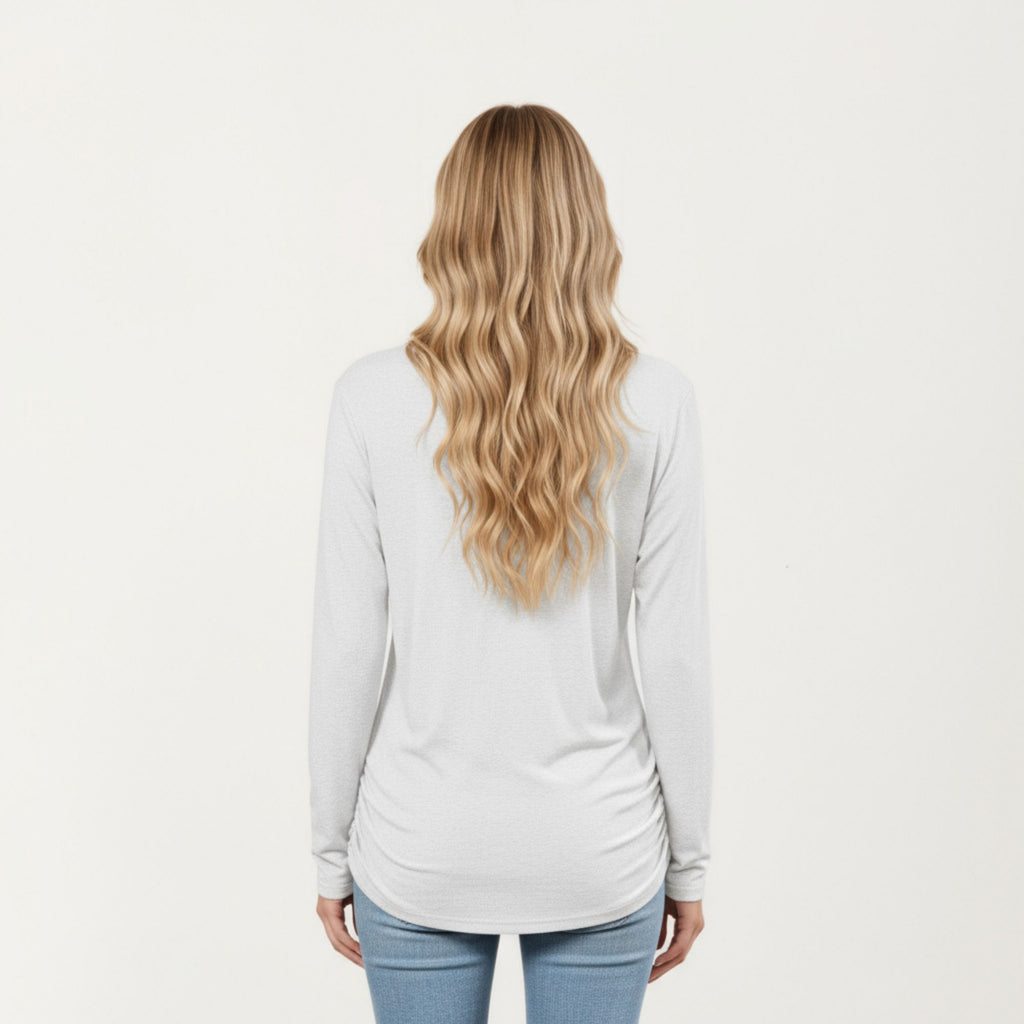 Anna-Kaci Women's Long Sleeve V-Neck Top with Ruched Side Detailing