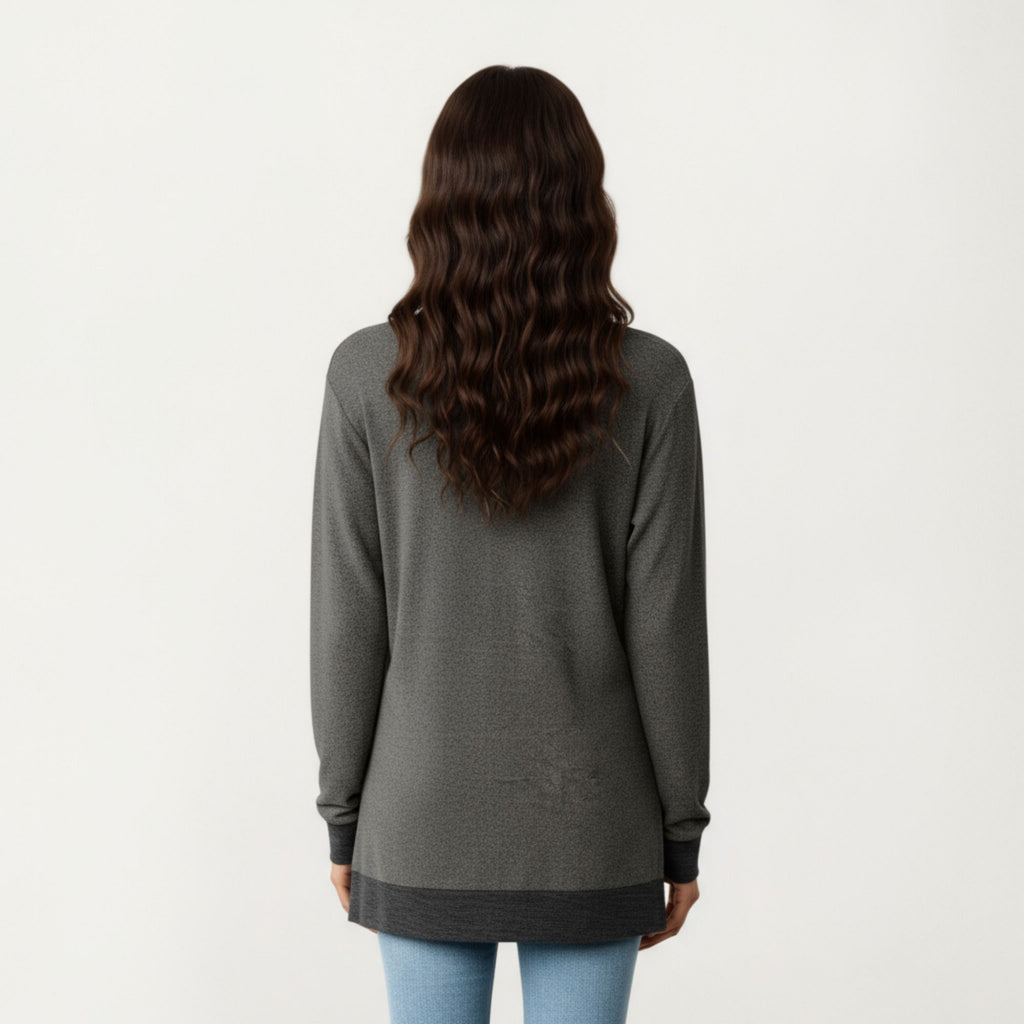 Anna-Kaci Women's Long Sleeve V-Neck Top with Contrast Crochet Trim and Relaxed Hem