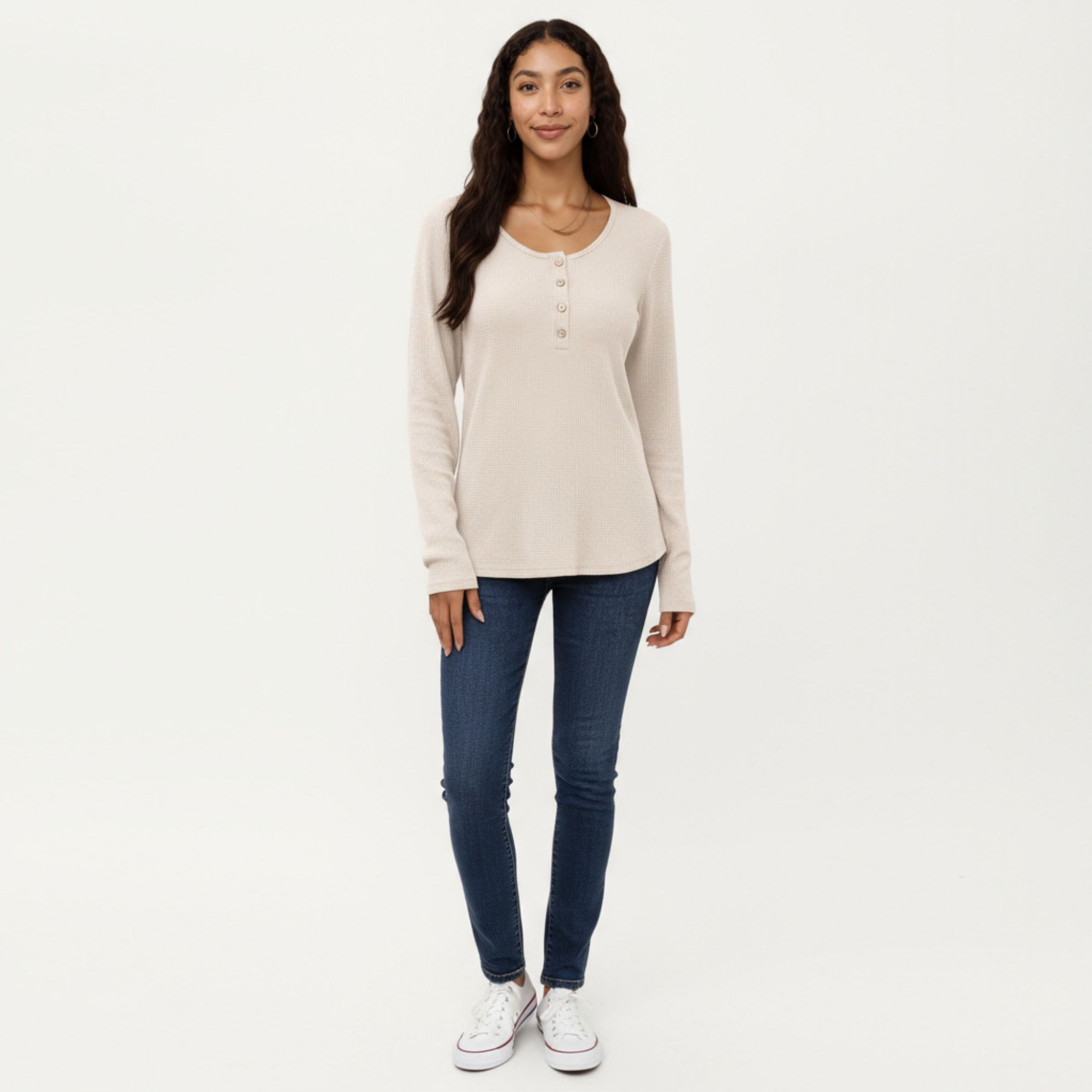 Anna-Kaci Women's Long Sleeve Button-Front Scoop Neck Top with Textured Knit Design
