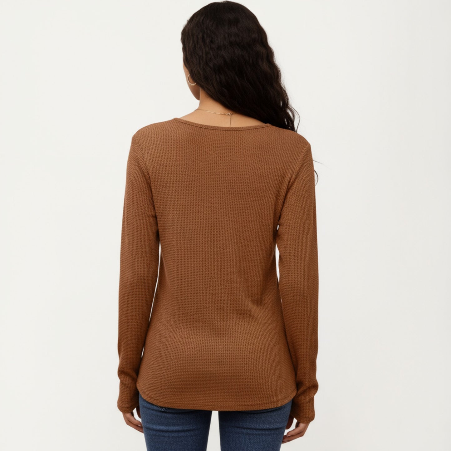 Anna-Kaci Women's Long Sleeve Button-Front Scoop Neck Top with Textured Knit Design