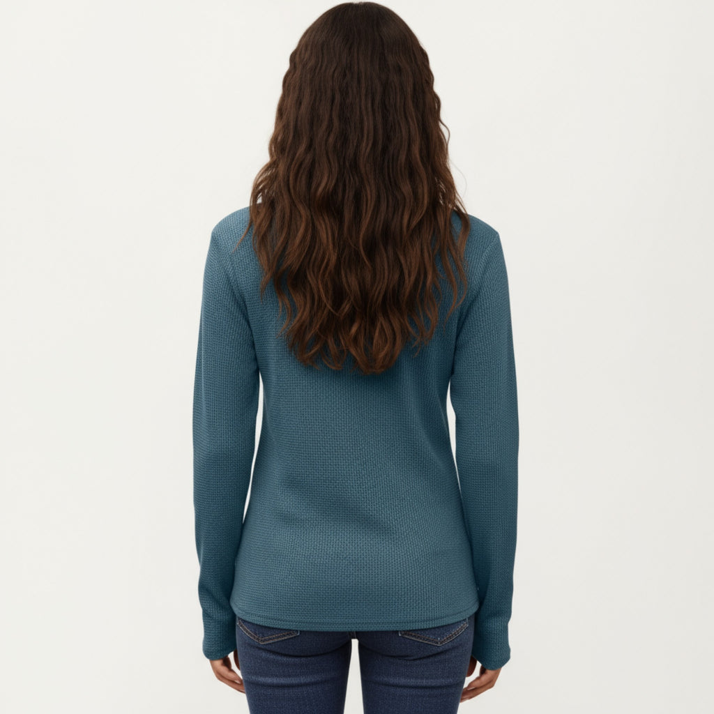 Anna-Kaci Women's Long Sleeve Button-Front Scoop Neck Top with Textured Knit Design