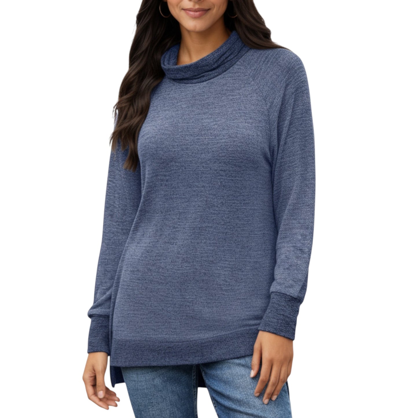 Anna-Kaci Women's Long Sleeve Cowl Neck Top with Contrast Cuffs and Hem