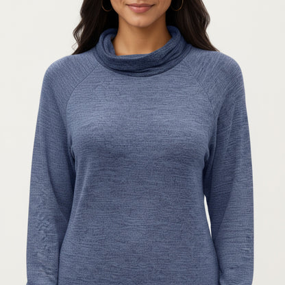 Anna-Kaci Women's Long Sleeve Cowl Neck Top with Contrast Cuffs and Hem