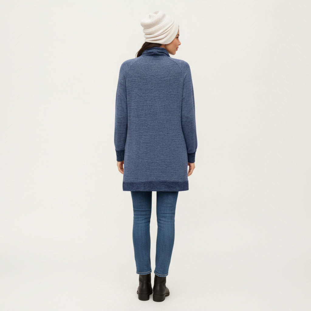 Anna-Kaci Women's Long Sleeve Cowl Neck Top with Contrast Cuffs and Hem