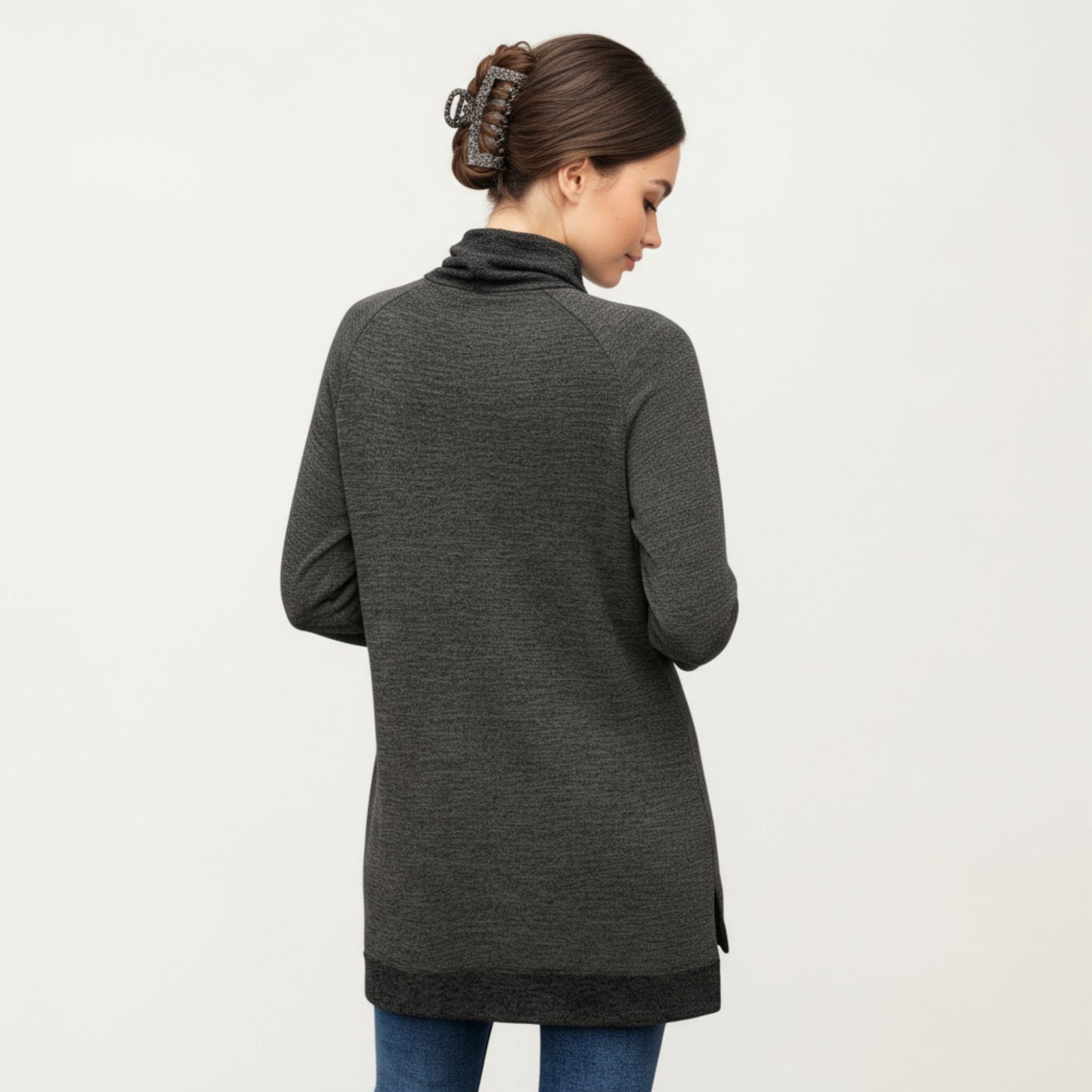 Anna-Kaci Women's Long Sleeve Cowl Neck Top with Contrast Cuffs and Hem