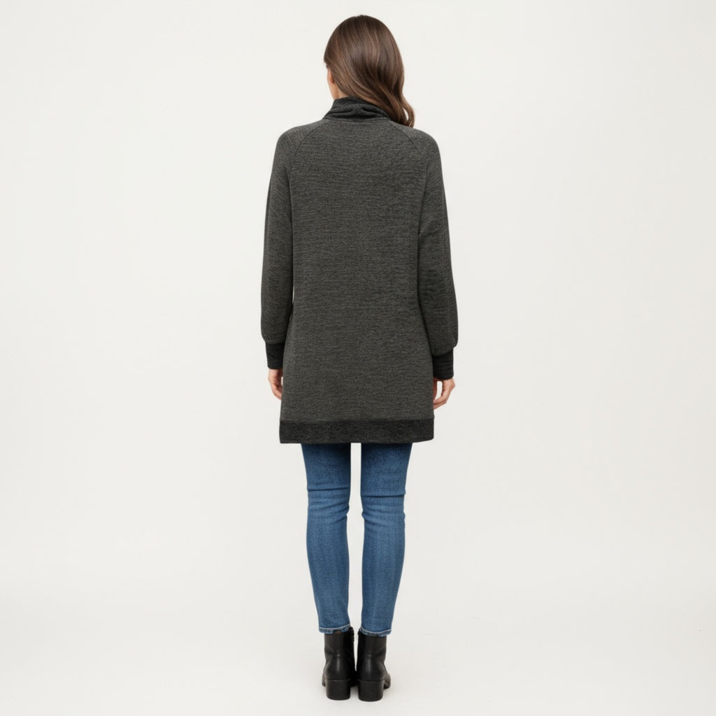 Anna-Kaci Women's Long Sleeve Cowl Neck Top with Contrast Cuffs and Hem