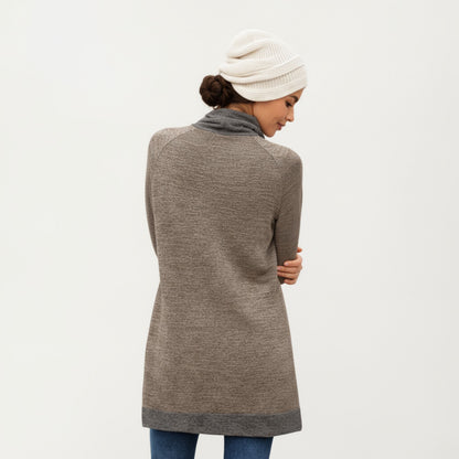 Anna-Kaci Women's Long Sleeve Cowl Neck Top with Contrast Cuffs and Hem