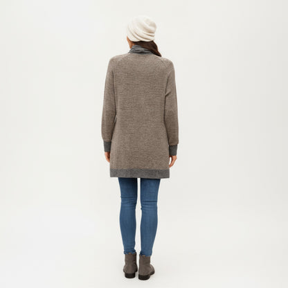 Anna-Kaci Women's Long Sleeve Cowl Neck Top with Contrast Cuffs and Hem