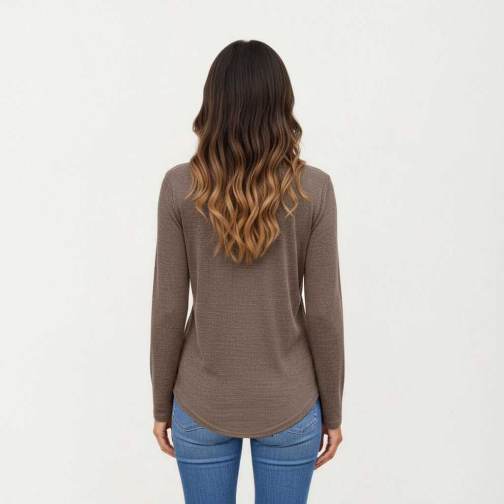 Anna-Kaci Women's Long Sleeve V-Neck Top with Subtle Front Pleat and Relaxed Fit