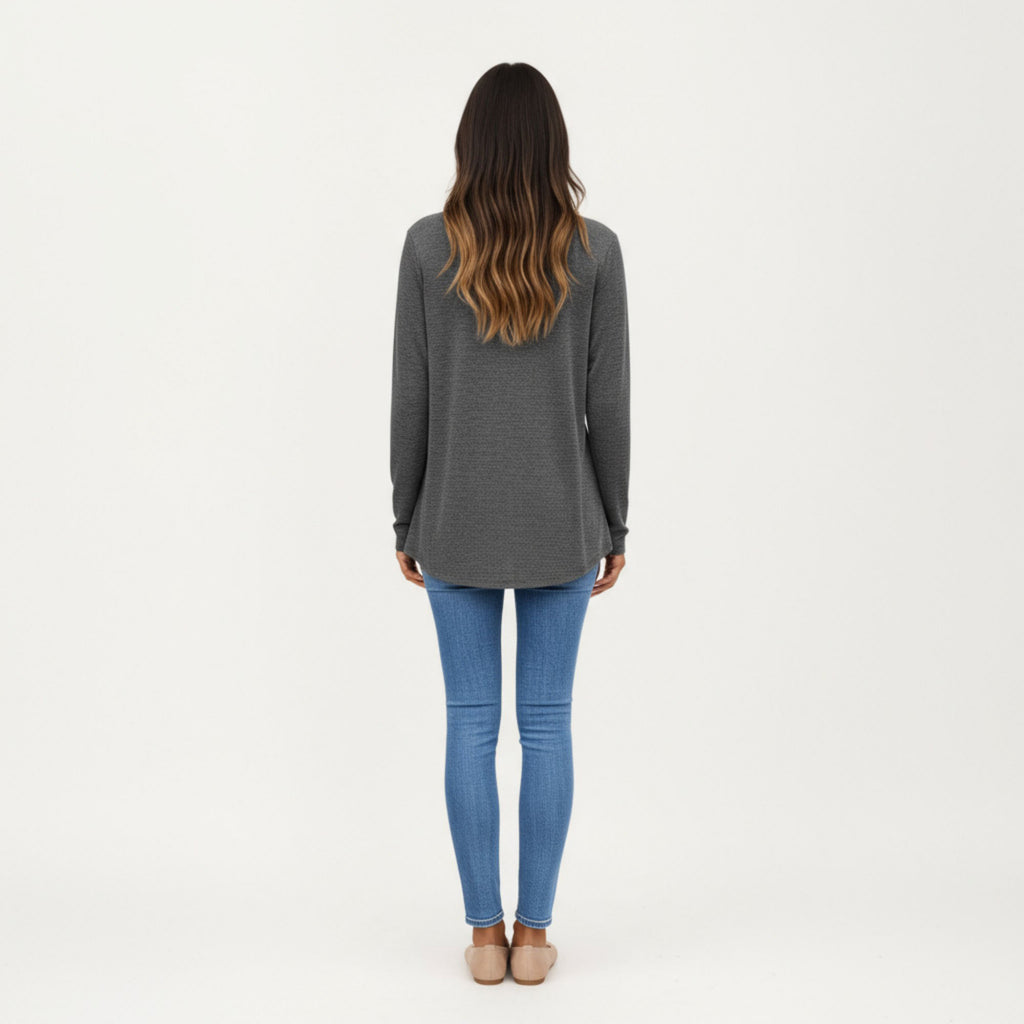 Anna-Kaci Women's Long Sleeve V-Neck Top with Subtle Front Pleat and Relaxed Fit