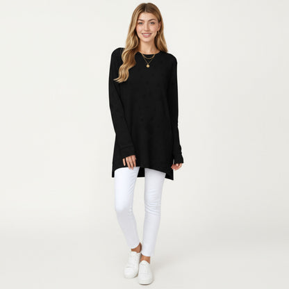 Anna-Kaci Women's Long Sleeve Oversized Pullover Top with High-Low Hem and Relaxed Fit
