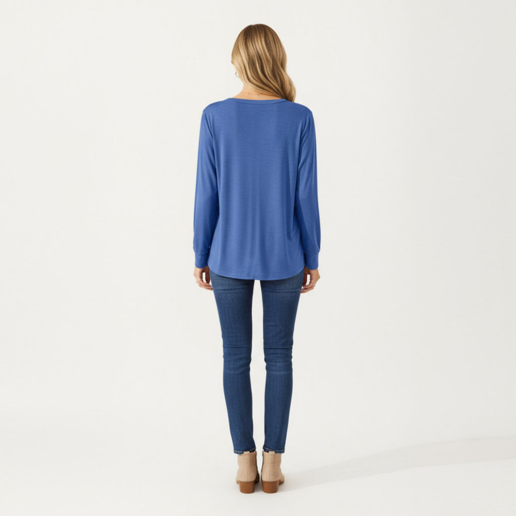 Anna-Kaci Women's Long Sleeve Square Neck Top with Front Pleat Detailing and Relaxed Fit