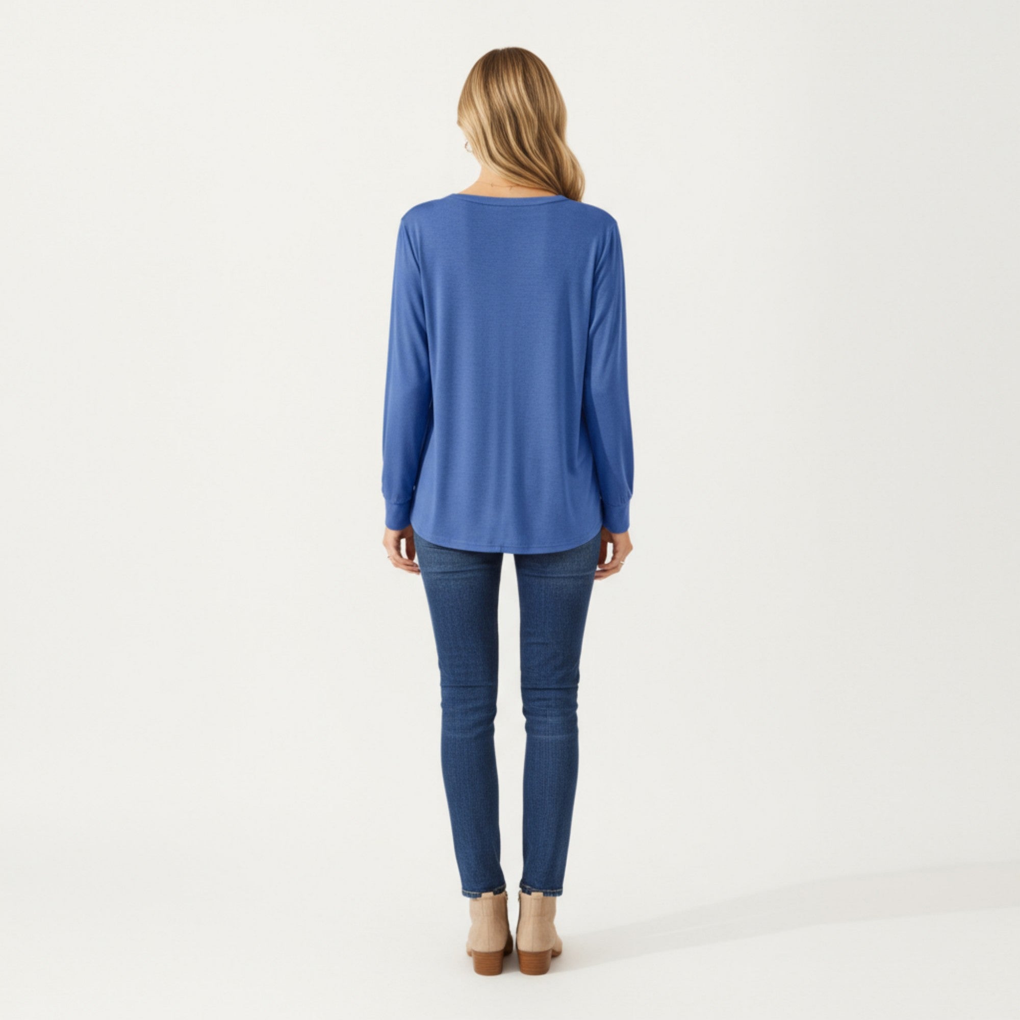 Anna-Kaci Women's Long Sleeve Square Neck Top with Front Pleat Detailing and Relaxed Fit