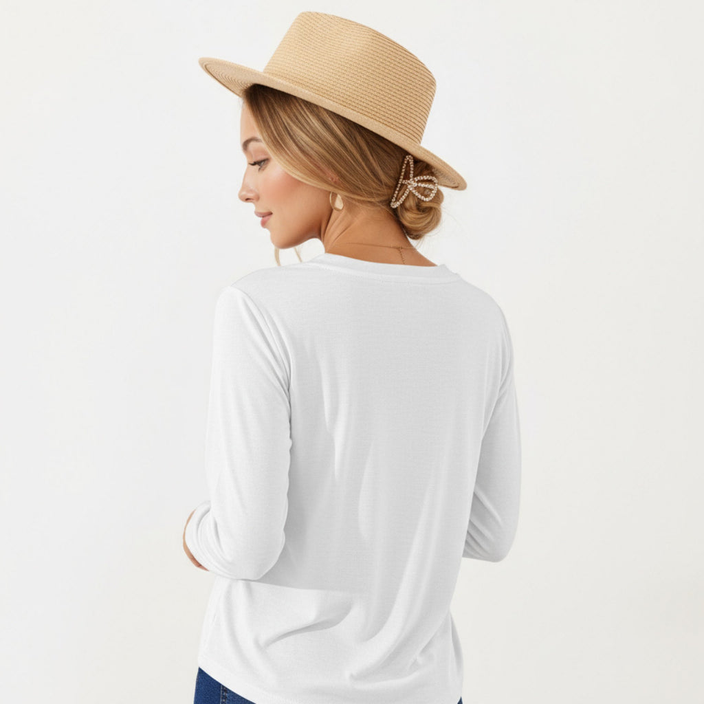 Anna-Kaci Women's Long Sleeve Square Neck Top with Front Pleat Detailing and Relaxed Fit